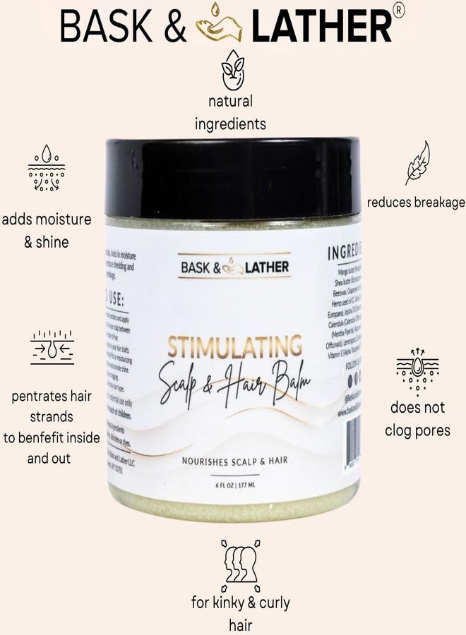 Bask & Lather Stimulating Scalp and Hair Balm for Hair Growth, Mango & Shea Butter, Nourishing Jojoba Oil, Peppermint & Rosemary Oil, Vitamin E, Scalp Care, Hair Care, Moisture, Shine & Strength, 6 oz - Image 2